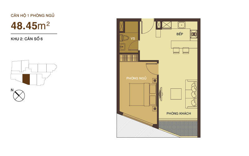 Mặt bằng căn hộ Prince Residence một phòng ngủ